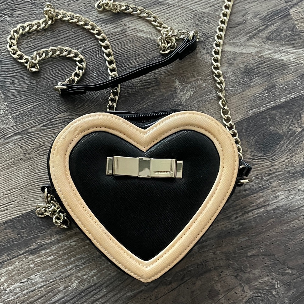 Victoria's Secret Black and Cream Heart Crossbody Bag